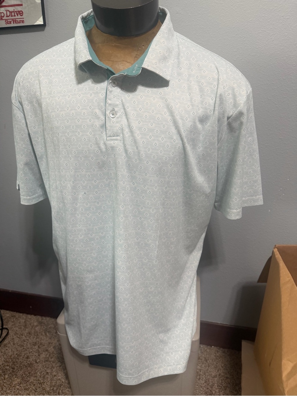 Swannies Mens XXL Light Mint Geo-Print Polo Shirt